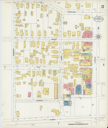 Sanborn Fire Insurance Map from Norwich, Chenango County, New York (1903), Sheet #0003 - Complete Map Set gallery image, historic Sanborn map, vintage wall art, New York New York
