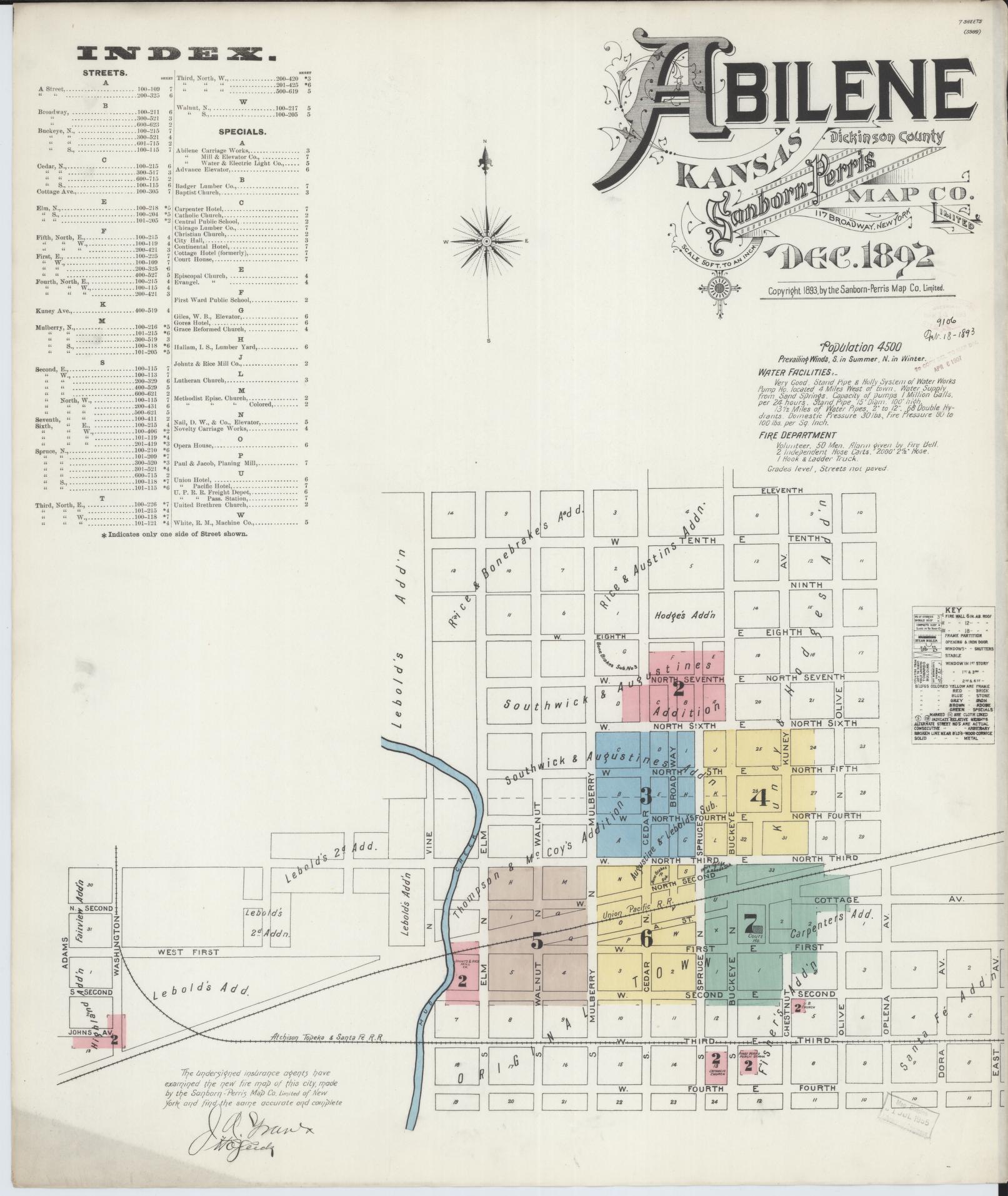 Sanborn Fire Insurance Map from Abilene, Dickinson County, Kansas (1892), Sheet #0001 - Complete Map Set gallery image, historic Sanborn map, vintage wall art, Kansas Kansas