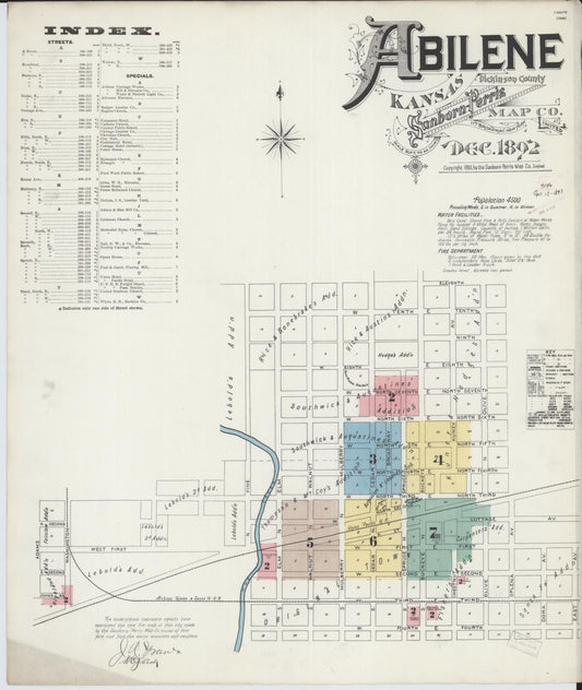 Sanborn Fire Insurance Map from Abilene, Dickinson County, Kansas (1892), Sheet #0001 - Complete Map Set gallery image, historic Sanborn map, vintage wall art, Kansas Kansas