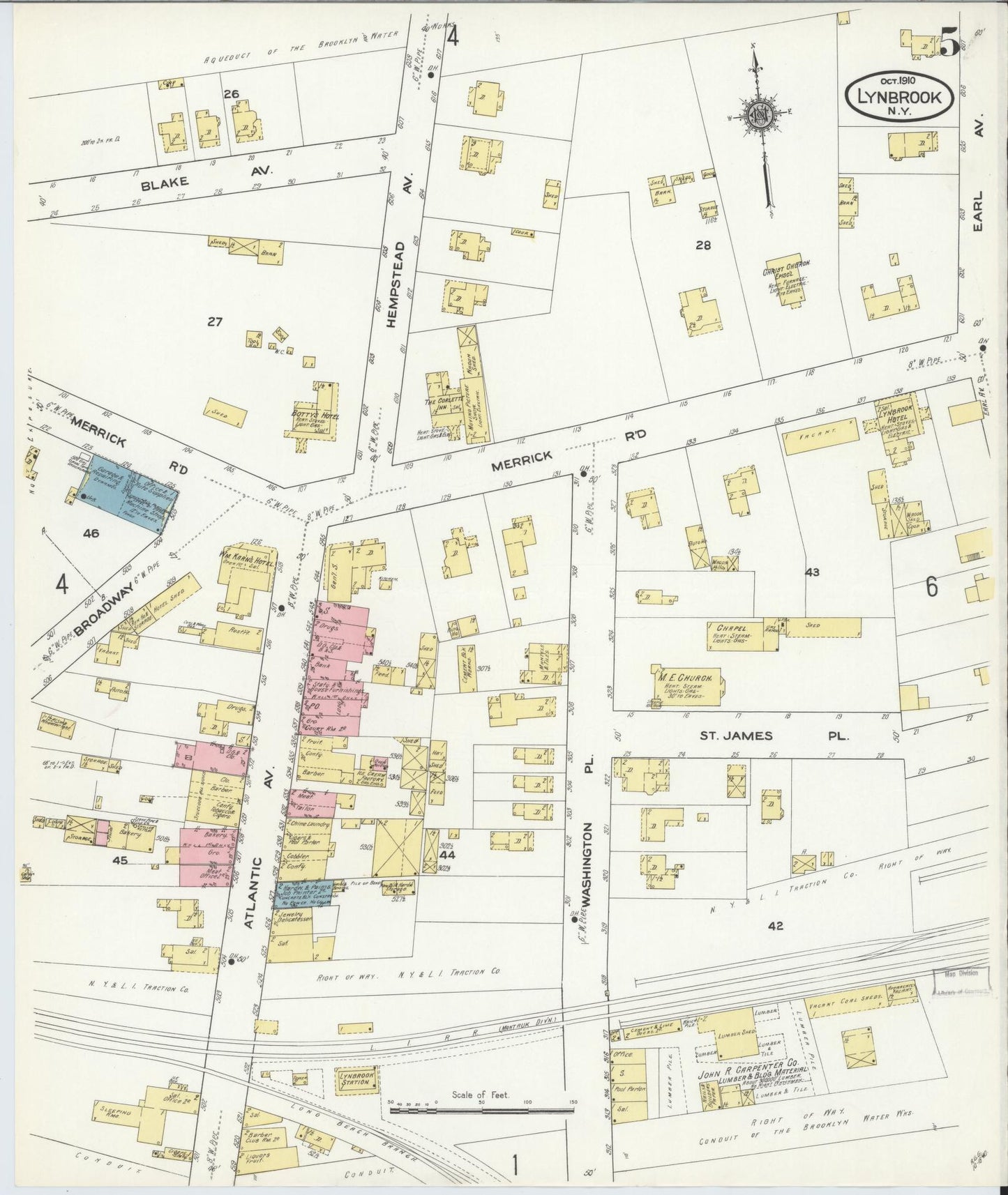 Sanborn Fire Insurance Map from Lynbrook, Nassau County, New York (1910), Sheet #0005 - Historic Sanborn Fire Insurance Map Print, vintage old map wall art, antique decor, genealogy gift, New York New York map