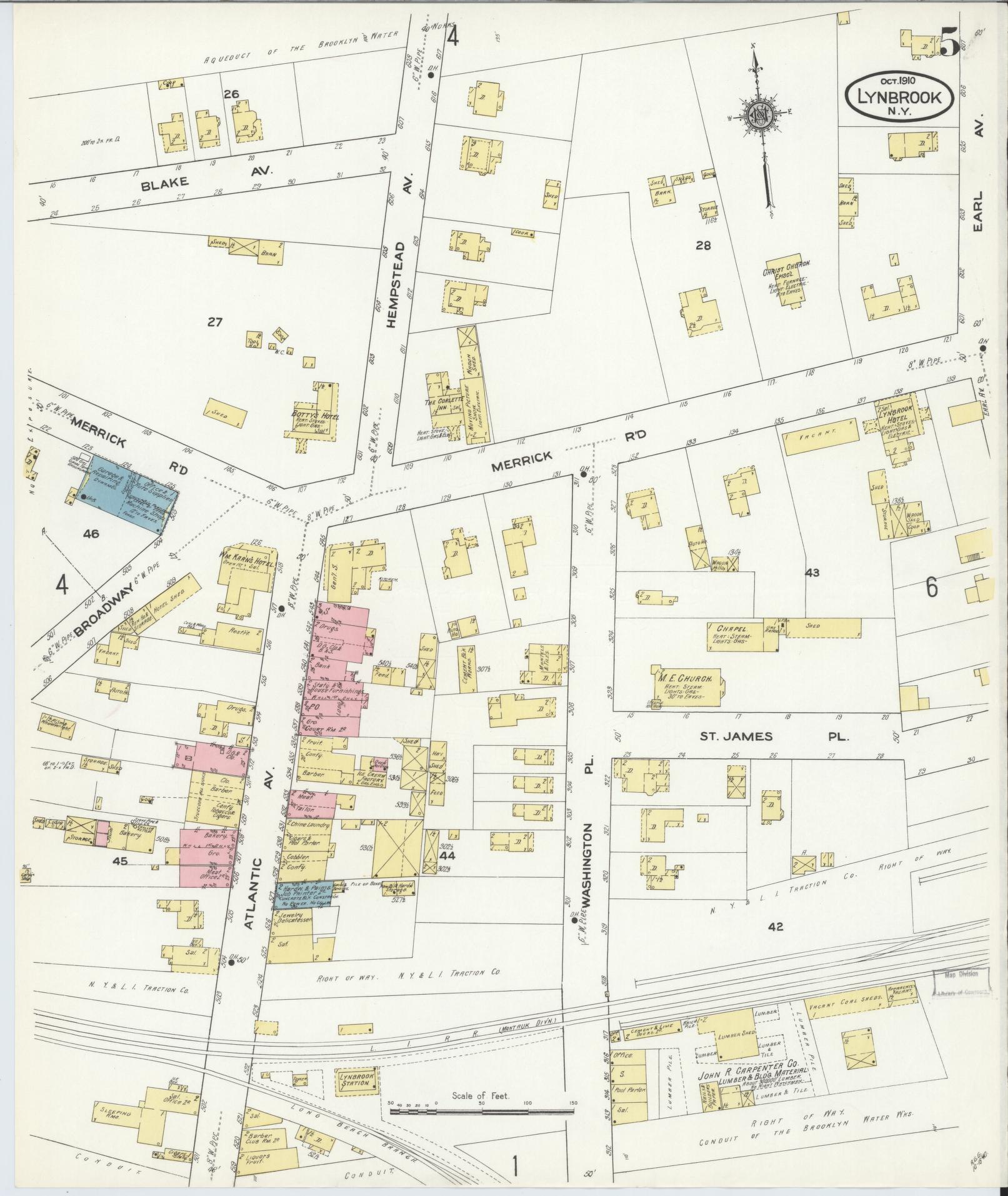 Sanborn Fire Insurance Map from Lynbrook, Nassau County, New York (1910), Sheet #0005 - Historic Sanborn Fire Insurance Map Print, vintage old map wall art, antique decor, genealogy gift, New York New York map