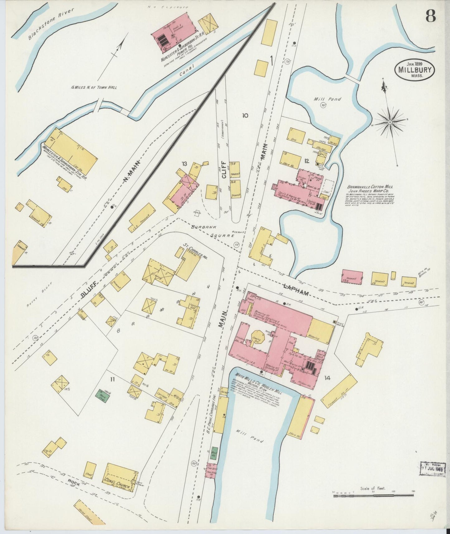 Sanborn Fire Insurance Map from Millbury, Worcester County, Massachusetts (1899), Sheet #0008 - Complete Map Set gallery image, historic Sanborn map, vintage wall art, Massachusetts Massachusetts