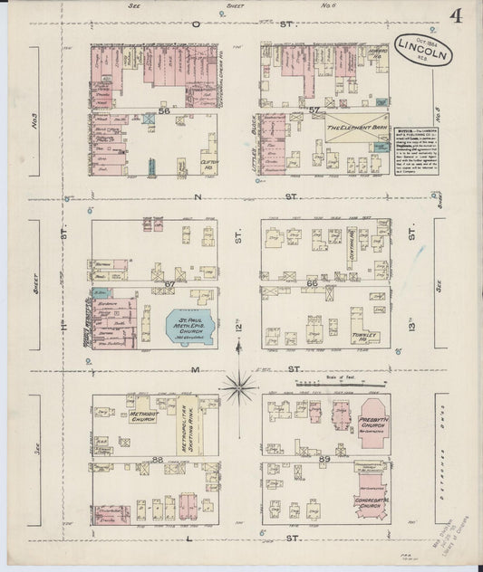 Sanborn Fire Insurance Map from Lincoln, Lancaster County, Nebraska (Unknown), Sheet #0004 - Historic Sanborn Fire Insurance Map Print, vintage old map wall art, antique decor, genealogy gift, Nebraska Nebraska map