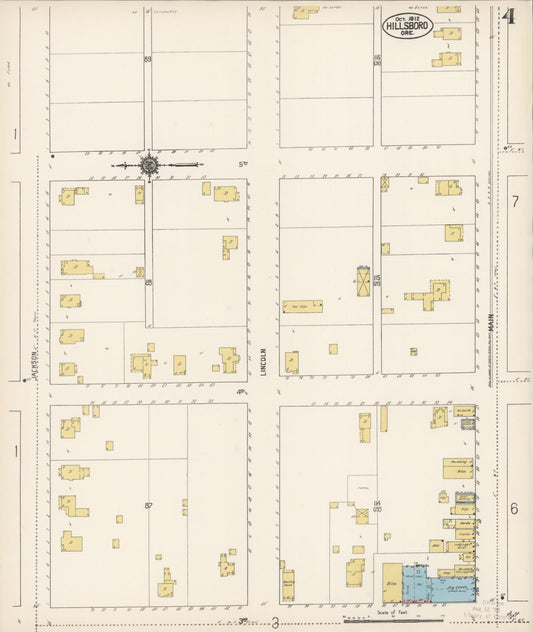 Sanborn Fire Insurance Map from Hillsboro, Washington County, Oregon (1912), Sheet #0004 - Historic Sanborn Fire Insurance Map Print, vintage old map wall art, antique decor, genealogy gift, Oregon Oregon map