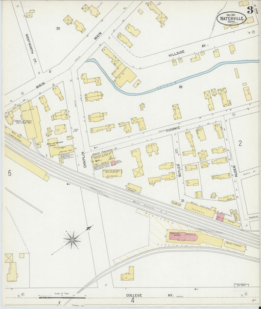 Sanborn Fire Insurance Map from Waterville, Kennebec County, Maine (1901), Sheet #0003 - Historic Sanborn Fire Insurance Map Print, vintage old map wall art, antique decor, genealogy gift, Maine Maine map