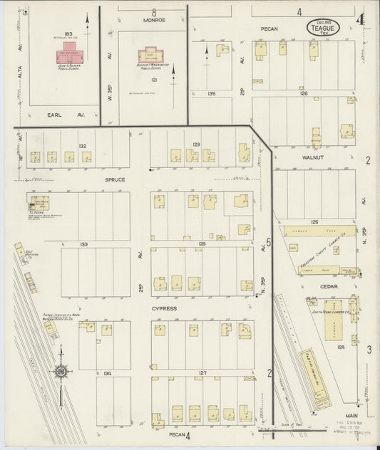 Sanborn Fire Insurance Map from Teague, Freestone County, Texas (1914), Sheet #0004 - Historic Sanborn Fire Insurance Map Print, vintage old map wall art, antique decor, genealogy gift, Texas Texas map