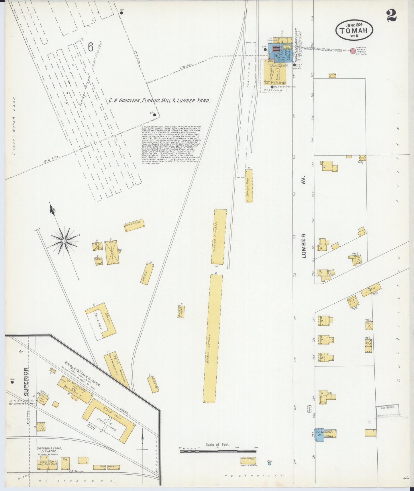 Sanborn Fire Insurance Map from Tomah, Monroe County, Wisconsin (1904), Sheet #0002 - Complete Map Set gallery image, historic Sanborn map, vintage wall art, Wisconsin Wisconsin