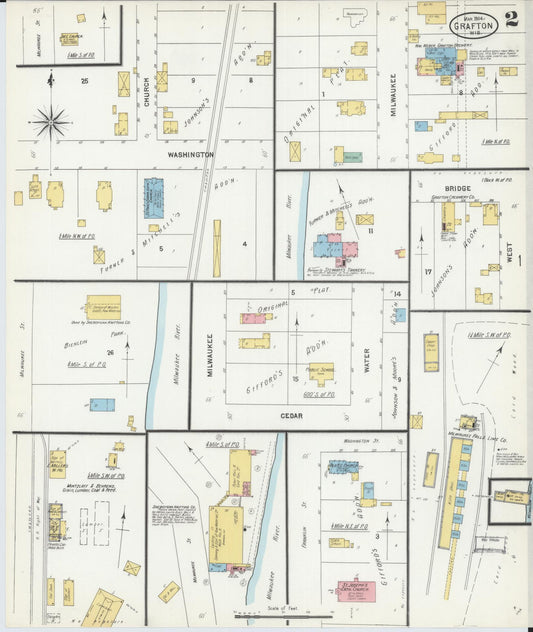 Sanborn Fire Insurance Map from Grafton, Ozankee County, Wisconsin (1904), Sheet #0002 - Historic Sanborn Fire Insurance Map Print, vintage old map wall art, antique decor, genealogy gift, Wisconsin Wisconsin map