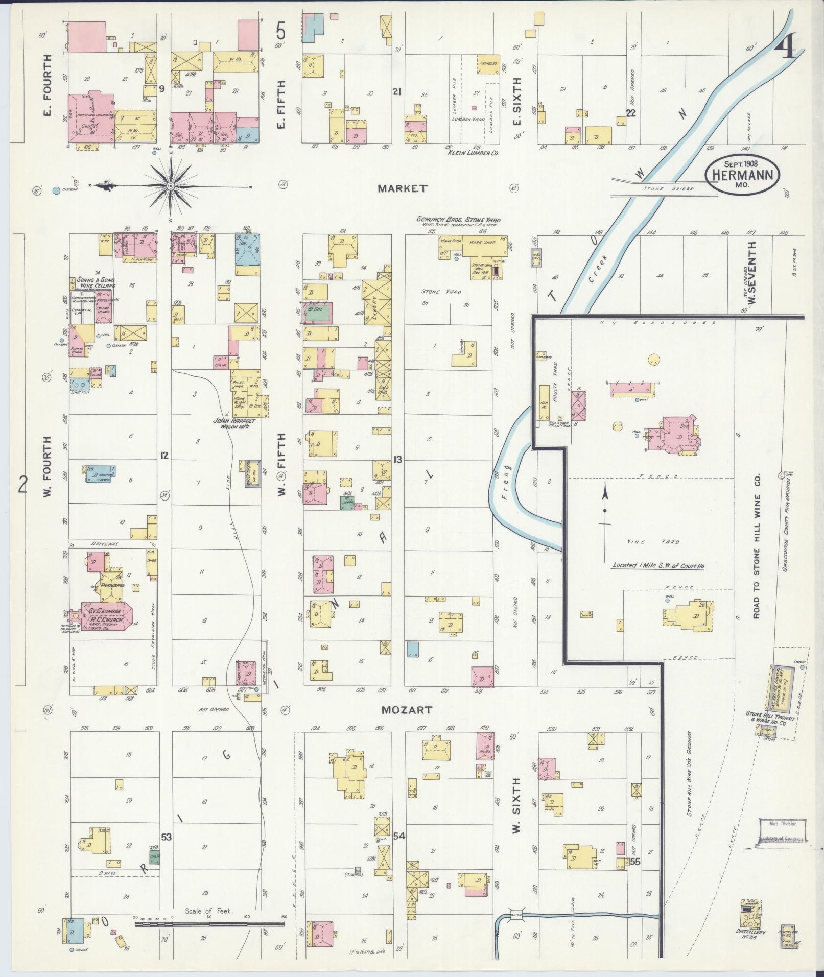 Sanborn Fire Insurance Map from Hermann, Gasconade County, Missouri (1908), Sheet #0004 - Historic Sanborn Fire Insurance Map Print, vintage old map wall art, antique decor, genealogy gift, Missouri Missouri map