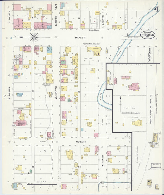 Sanborn Fire Insurance Map from Hermann, Gasconade County, Missouri (1908), Sheet #0004 - Historic Sanborn Fire Insurance Map Print, vintage old map wall art, antique decor, genealogy gift, Missouri Missouri map