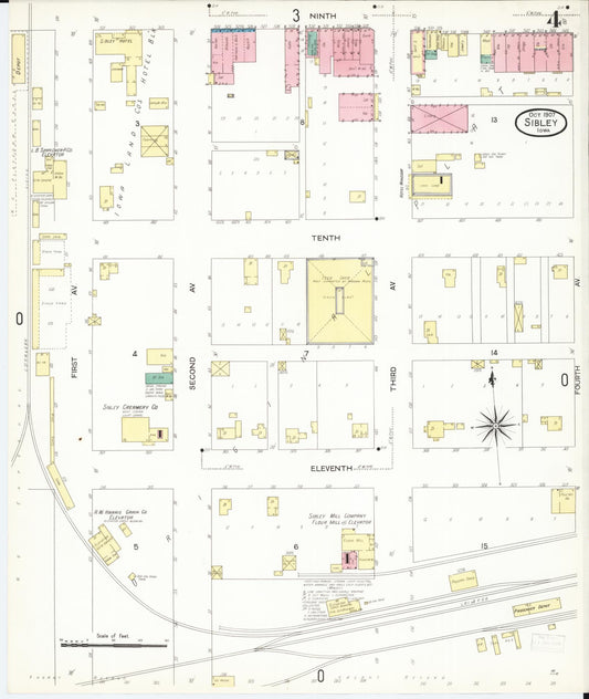 Sanborn Fire Insurance Map from Sibley, Osceola County, Iowa (1907), Sheet #0004 - Historic Sanborn Fire Insurance Map Print, vintage old map wall art