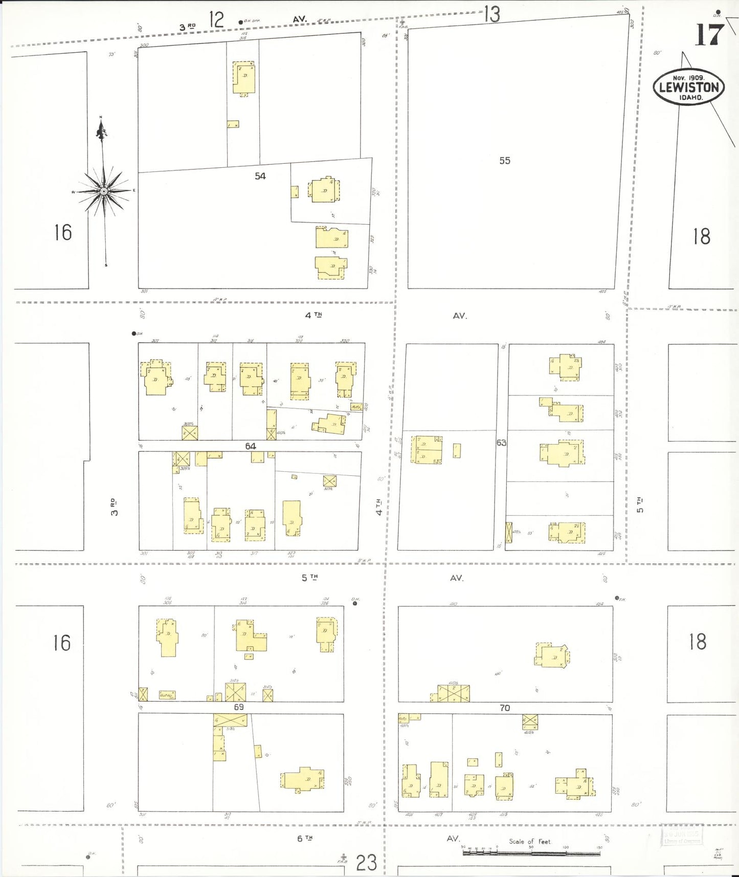 Sanborn Fire Insurance Map from Lewiston, Nez Perce County, Idaho (1909), Sheet #0017 - Complete Map Set gallery image, historic Sanborn map, vintage wall art, Idaho Idaho