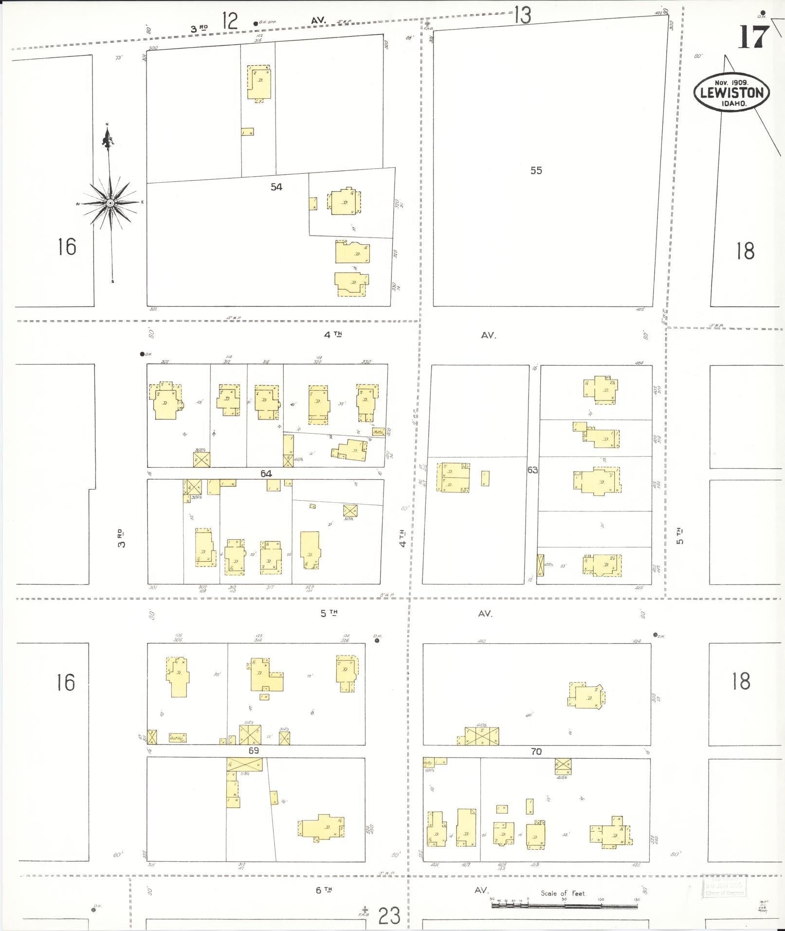Sanborn Fire Insurance Map from Lewiston, Nez Perce County, Idaho (1909), Sheet #0017 - Complete Map Set gallery image, historic Sanborn map, vintage wall art, Idaho Idaho