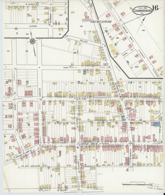 Sanborn Fire Insurance Map from Chambersburg, Franklin County, Pennsylvania (1916), Sheet #0016 - Historic Sanborn Fire Insurance Map Print, vintage old map wall art, antique decor, genealogy gift, Pennsylvania Pennsylvania map