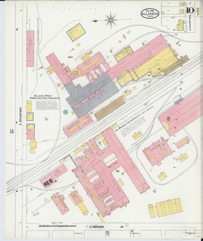 Sanborn Fire Insurance Map from Alliance, Stark County, Ohio (1904), Sheet #0010 - Complete Map Set gallery image, historic Sanborn map, vintage wall art, Ohio Ohio