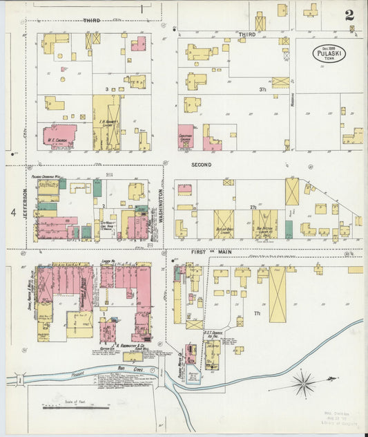 Sanborn Fire Insurance Map from Pulaski, Giles County, Tennessee (1899), Sheet #0002 - Historic Sanborn Fire Insurance Map Print, vintage old map wall art, antique decor, genealogy gift, Tennessee Tennessee map