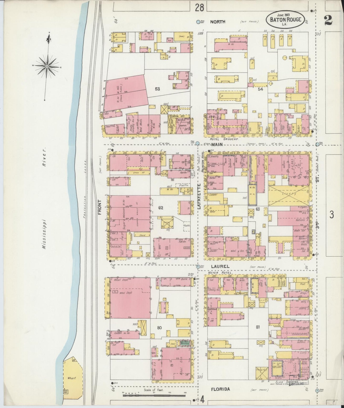 Sanborn Fire Insurance Map from Baton Rouge, East Baton Rouge Parish, Louisiana (1903), Sheet #0002 - Complete Map Set gallery image, historic Sanborn map, vintage wall art, Louisiana Louisiana
