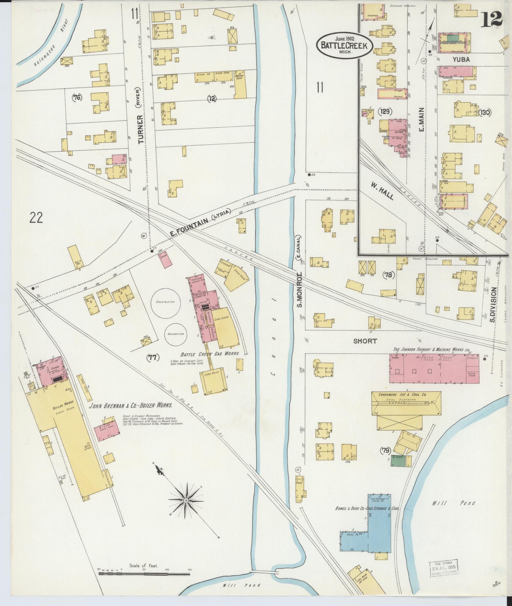 Sanborn Fire Insurance Map from Battle Creek, Calhoun County, Michigan (1902), Sheet #0012 - Complete Map Set gallery image, historic Sanborn map, vintage wall art, Michigan Michigan