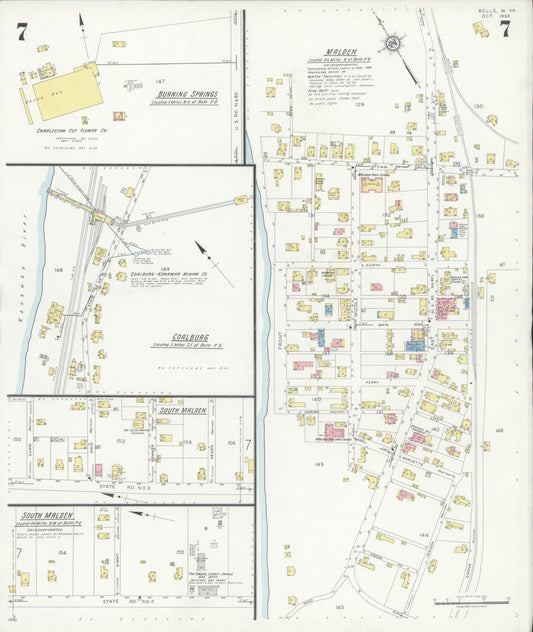 Sanborn Fire Insurance Map from Belle, Kanawha County, West Virginia (1933), Sheet #0007 - Historic Sanborn Fire Insurance Map Print, vintage old map wall art, antique decor, genealogy gift, West Virginia West Virginia map