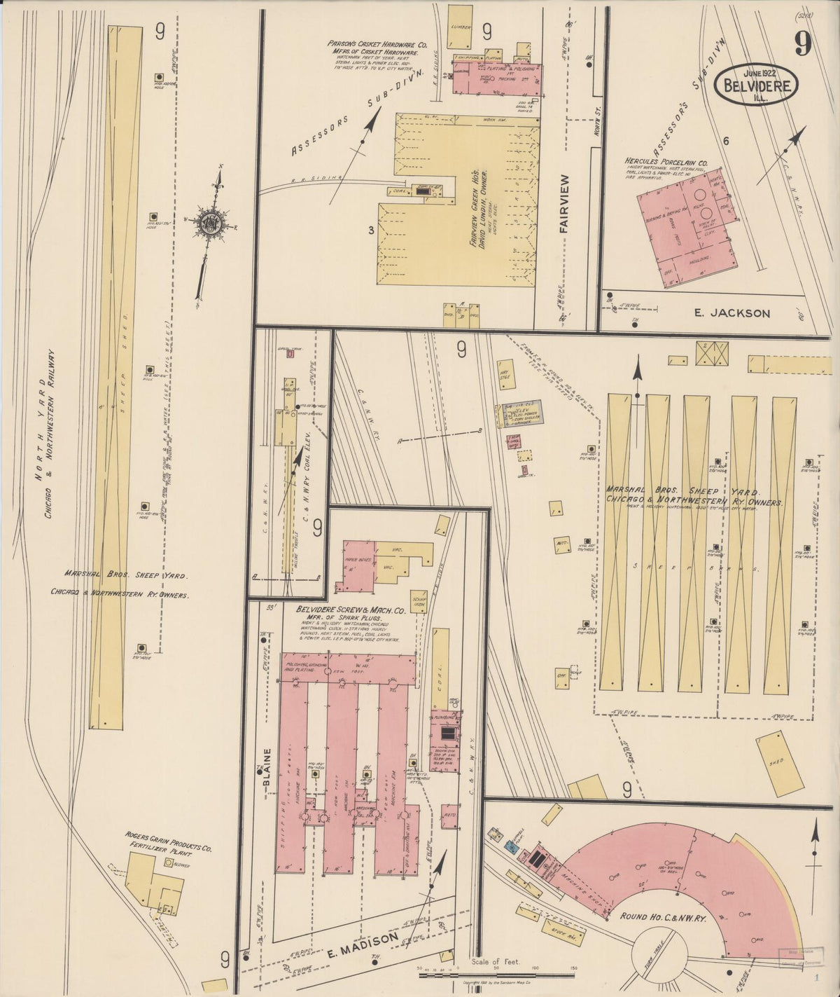 Sanborn Fire Insurance Map from Belvidere, Boone County, Illinois (1922), Sheet #0009 - Complete Map Set gallery image, historic Sanborn map, vintage wall art, Illinois Illinois