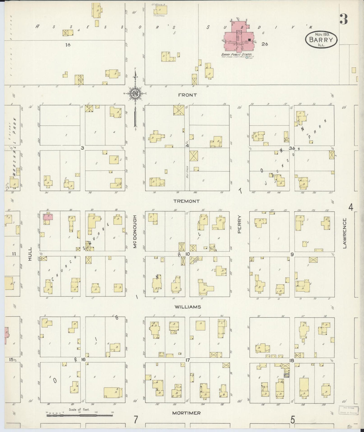 Sanborn Fire Insurance Map from Barry, Pike County, Illinois (1913), Sheet #0003 - Complete Map Set gallery image, historic Sanborn map, vintage wall art, Illinois Illinois