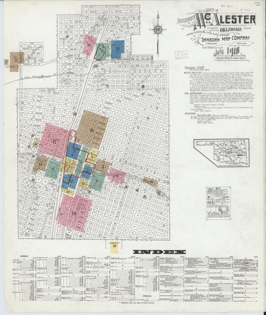 Sanborn Fire Insurance Map from McAlester, Pittsburg County, Oklahoma (1918), Sheet #0001 - Complete Map Set gallery image, historic Sanborn map, vintage wall art, Oklahoma Oklahoma