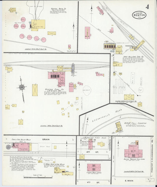 Sanborn Fire Insurance Map from Benton, Franklin County, Illinois (1910), Sheet #0004 - Historic Sanborn Fire Insurance Map Print, vintage old map wall art, antique decor, genealogy gift, Illinois Illinois map