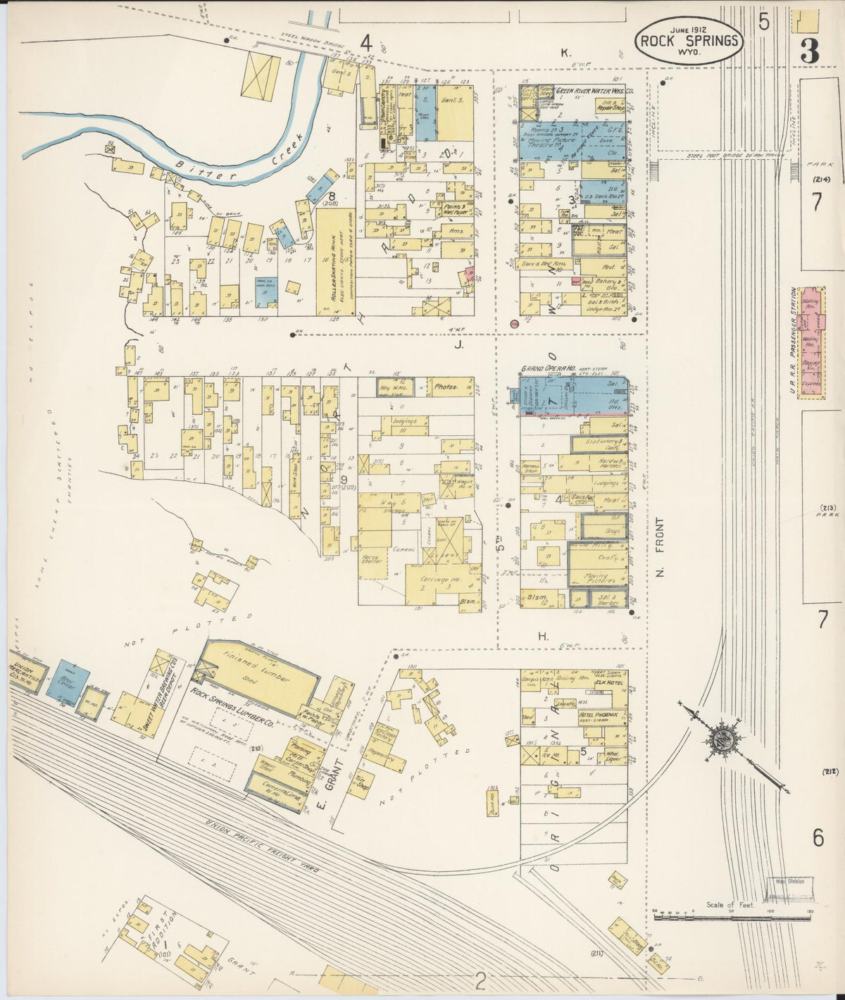 Sanborn Fire Insurance Map from Rock Springs, Sweetwater County, Wyoming (1912), Sheet #0003 - Historic Sanborn Fire Insurance Map Print, vintage old map wall art, antique decor, genealogy gift, Wyoming Wyoming map