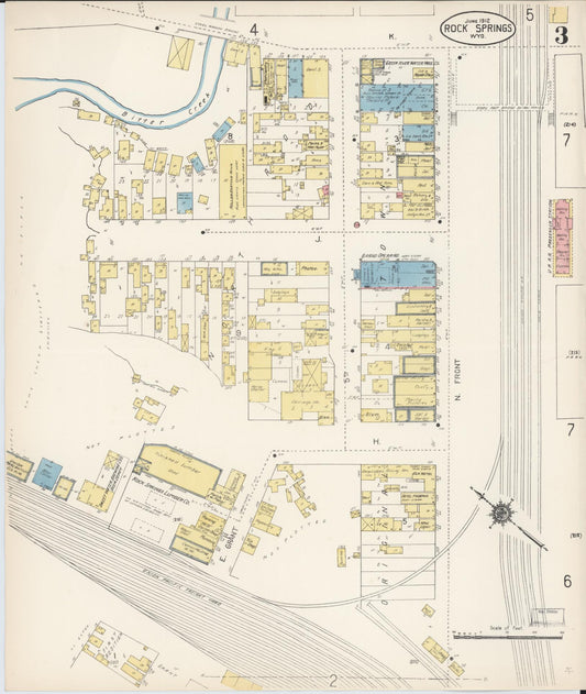 Sanborn Fire Insurance Map from Rock Springs, Sweetwater County, Wyoming (1912), Sheet #0003 - Historic Sanborn Fire Insurance Map Print, vintage old map wall art, antique decor, genealogy gift, Wyoming Wyoming map