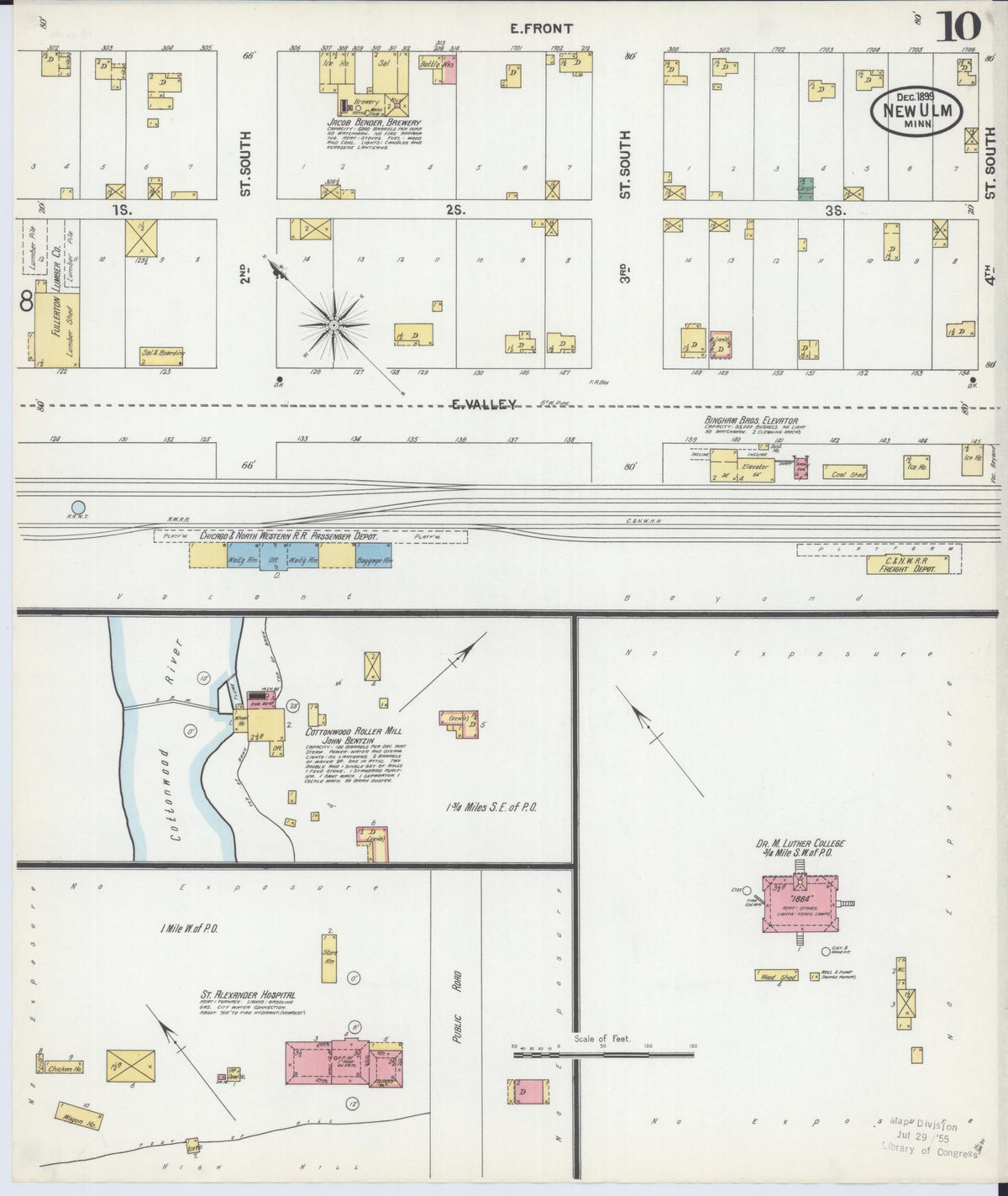 Sanborn Fire Insurance Map from New Ulm, Brown County, Minnesota (1899), Sheet #0010 - Historic Sanborn Fire Insurance Map Print, vintage old map wall art, antique decor, genealogy gift, Minnesota Minnesota map