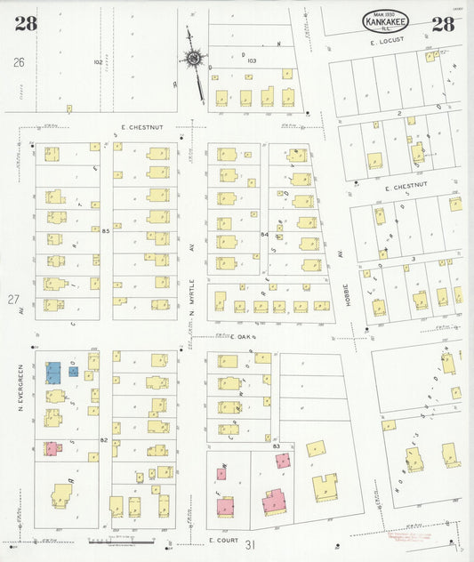 Sanborn Fire Insurance Map from Kankakee, Kankakee County, Illinois (1930), Sheet #0028 - Historic Sanborn Fire Insurance Map Print, vintage old map wall art, antique decor, genealogy gift, Illinois Illinois map