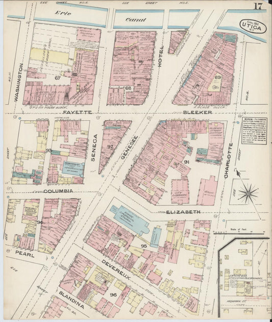 Sanborn Fire Insurance Map from Utica, Oneida County, New York (1884), Sheet #0017 - Historic Sanborn Fire Insurance Map Print, vintage old map wall art, antique decor, genealogy gift, New York New York map