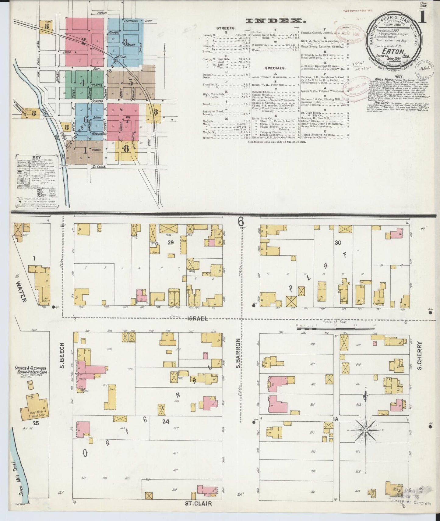 Sanborn Fire Insurance Map from Eaton, Preble County, Ohio (1899), Sheet #0001 - Historic Sanborn Fire Insurance Map Print, vintage old map wall art, antique decor, genealogy gift, Ohio Ohio map