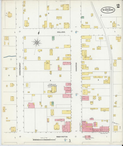 Sanborn Fire Insurance Map from Winnsboro, Fairfield County, South Carolina (1905), Sheet #0002 - Complete Map Set gallery image, historic Sanborn map, vintage wall art, South Carolina South Carolina