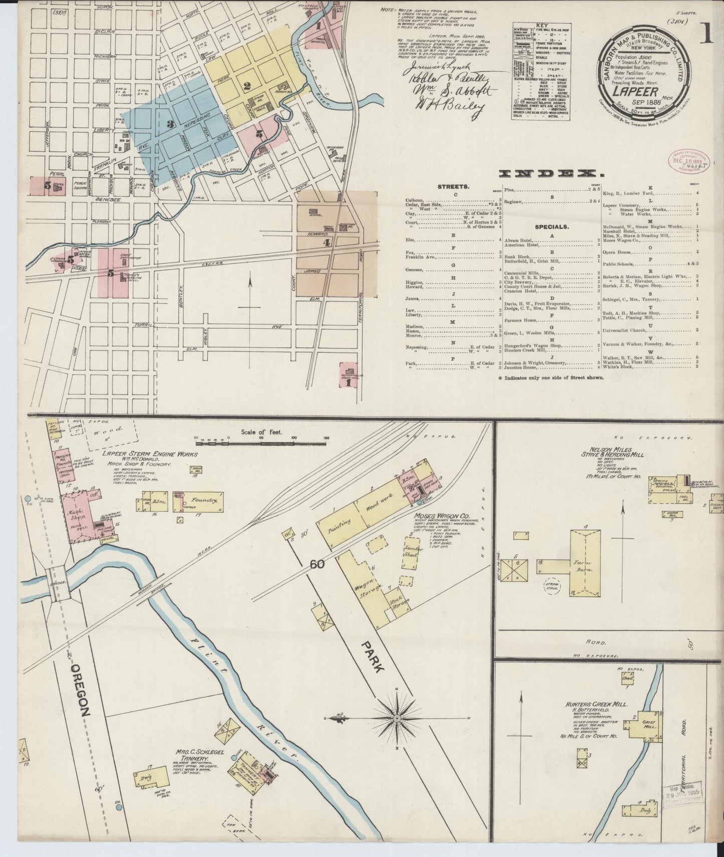Sanborn Fire Insurance Map from Lapeer, Lapeer County, Michigan (1888), Sheet #0001 - Complete Map Set gallery image, historic Sanborn map, vintage wall art, Michigan Michigan