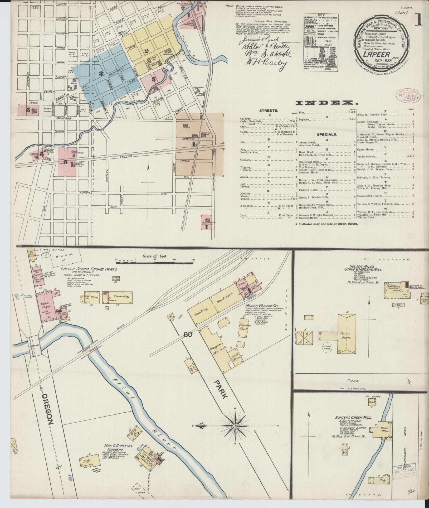 Sanborn Fire Insurance Map from Lapeer, Lapeer County, Michigan (1888), Sheet #0001 - Complete Map Set gallery image, historic Sanborn map, vintage wall art, Michigan Michigan