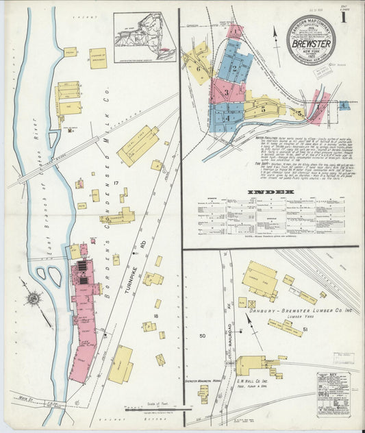 Sanborn Fire Insurance Map from Brewster, Putnam County, New York (1920), Sheet #0001 - Complete Map Set gallery image, historic Sanborn map, vintage wall art, New York New York
