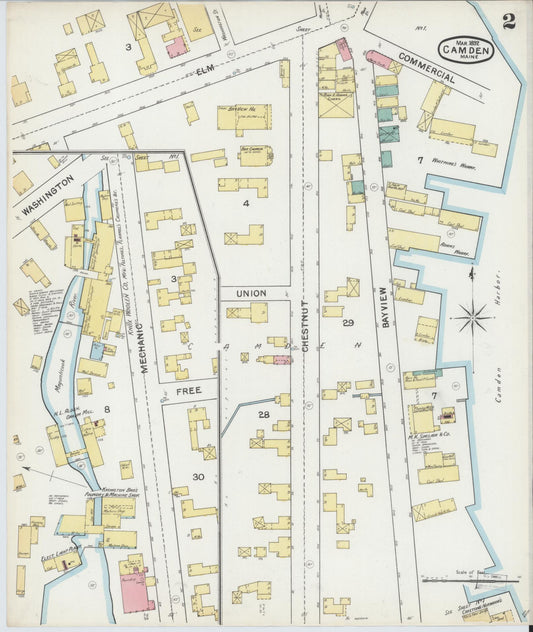 Sanborn Fire Insurance Map from Camden, Knox County, Maine (1892), Sheet #0002 - Historic Sanborn Fire Insurance Map Print, vintage old map wall art, antique decor, genealogy gift, Maine Maine map