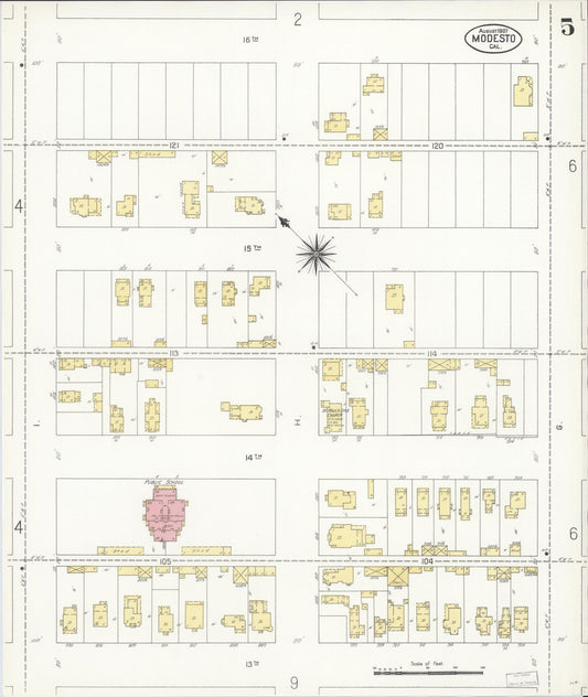 Sanborn Fire Insurance Map from Modesto, Stanislaus County, California (1907), Sheet #0005 - Historic Sanborn Fire Insurance Map Print, vintage old map wall art, antique decor, genealogy gift, California California map