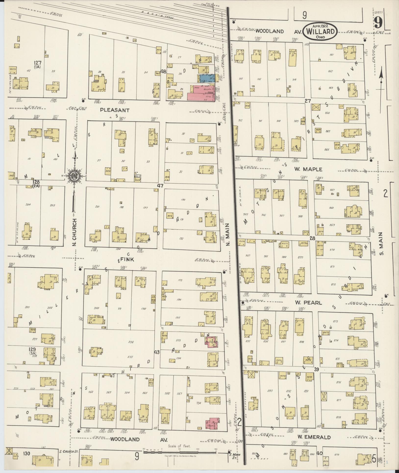 Sanborn Fire Insurance Map from Willard, Huron County, Ohio (1922), Sheet #0009 - Historic Sanborn Fire Insurance Map Print, vintage old map wall art, antique decor, genealogy gift, Ohio Ohio map