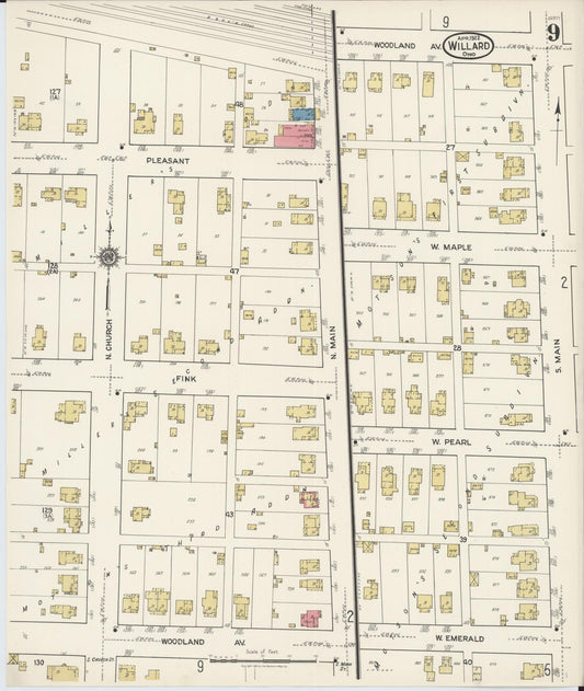 Sanborn Fire Insurance Map from Willard, Huron County, Ohio (1922), Sheet #0009 - Historic Sanborn Fire Insurance Map Print, vintage old map wall art, antique decor, genealogy gift, Ohio Ohio map