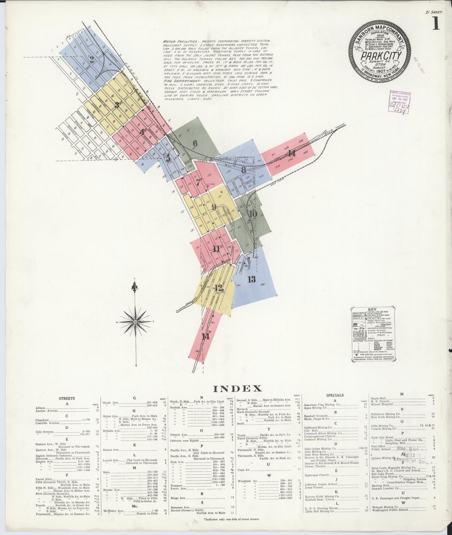 Sanborn Fire Insurance Map from Park City, Summit County, Utah (1907), Sheet #0001 - Complete Map Set gallery image, historic Sanborn map, vintage wall art, Utah Utah