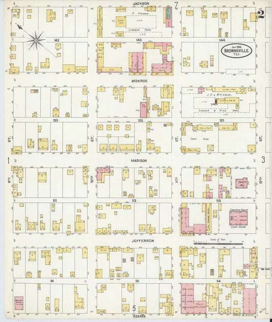 Sanborn Fire Insurance Map from Brownsville, Cameron County, Texas (1906), Sheet #0002 - Historic Sanborn Fire Insurance Map Print, vintage old map wall art, antique decor, genealogy gift, Texas Texas map