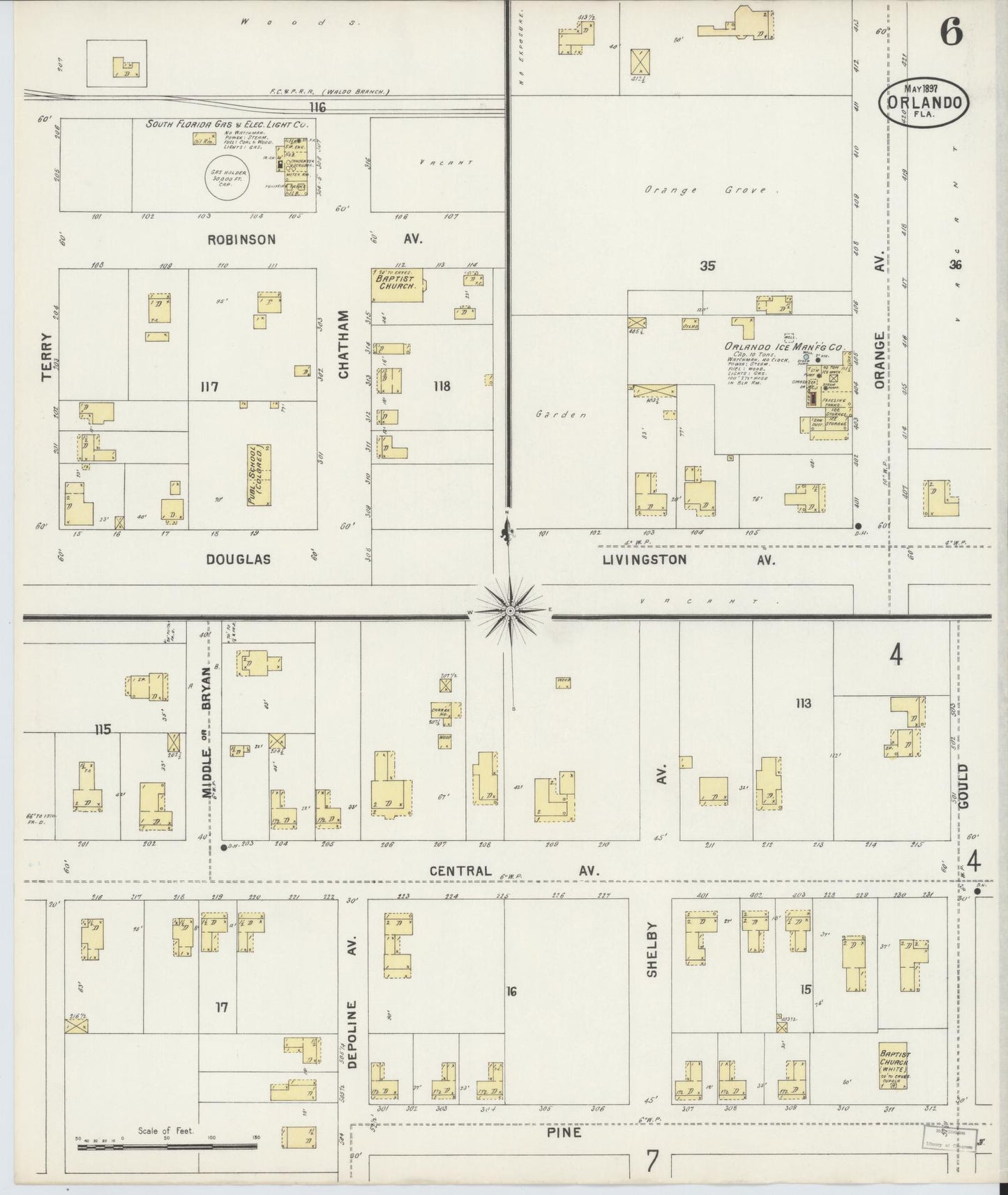 Sanborn Fire Insurance Map from Orlando, Orange County, Florida (1897), Sheet #0006 - Complete Map Set gallery image, historic Sanborn map, vintage wall art, Florida Florida