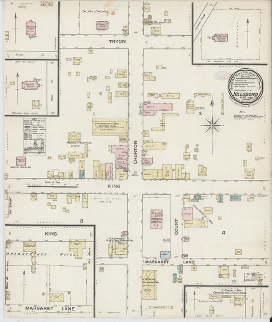 Sanborn Fire Insurance Map from Hillsboro, Orange County, North Carolina (1888), Sheet #0001 - Historic Sanborn Fire Insurance Map Print, vintage old map wall art, antique decor, genealogy gift, North Carolina North Carolina map