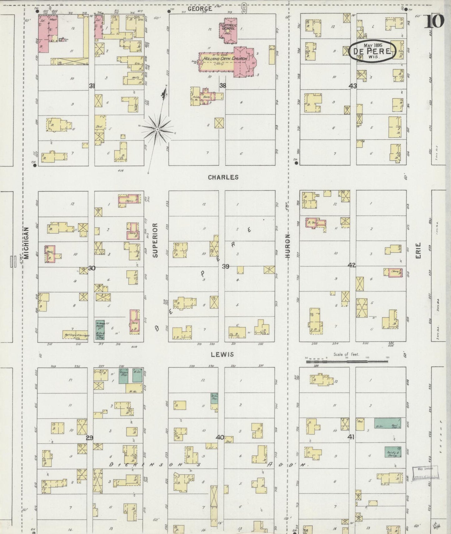 Sanborn Fire Insurance Map from De Pere, Brown County, Wisconsin (1895), Sheet #0010 - Complete Map Set gallery image, historic Sanborn map, vintage wall art, Wisconsin Wisconsin