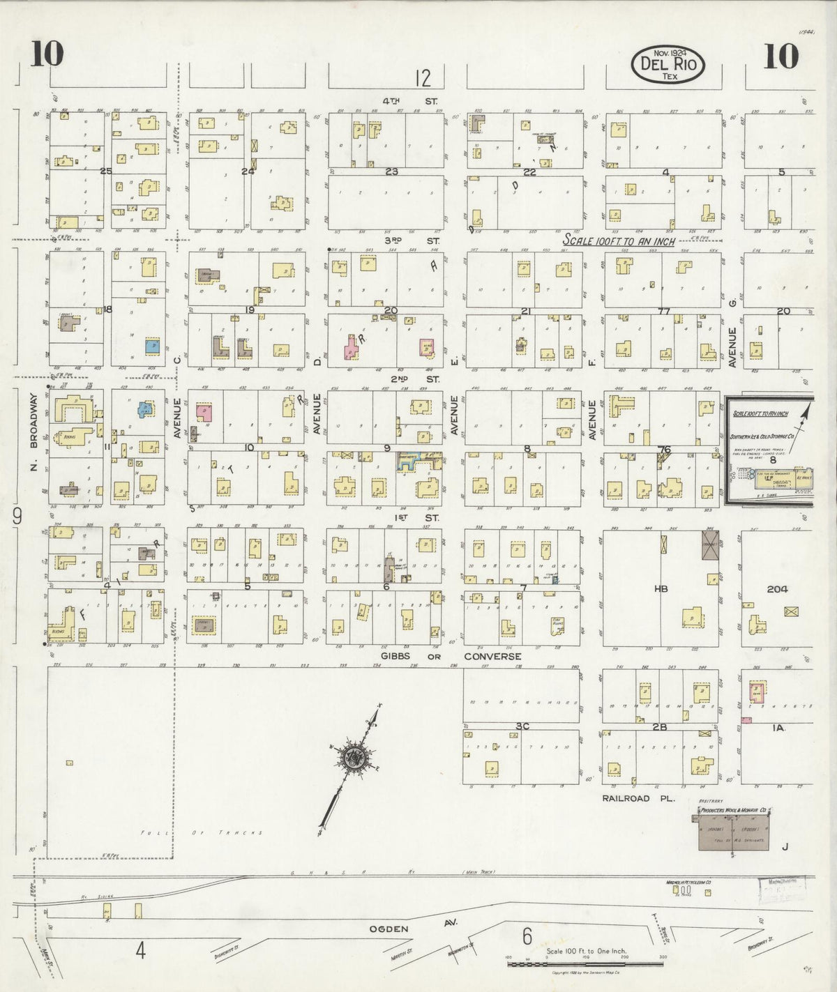 Sanborn Fire Insurance Map from Del Rio, Val Verde County, Texas (1924), Sheet #0010 - Historic Sanborn Fire Insurance Map Print, vintage old map wall art, antique decor, genealogy gift, Texas Texas map