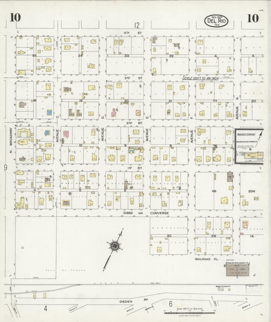 Sanborn Fire Insurance Map from Del Rio, Val Verde County, Texas (1924), Sheet #0010 - Historic Sanborn Fire Insurance Map Print, vintage old map wall art, antique decor, genealogy gift, Texas Texas map