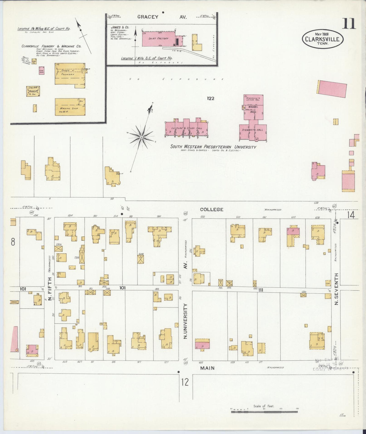 Sanborn Fire Insurance Map from Clarksville, Montgomery County, Tennessee (1908), Sheet #0011 - Complete Map Set gallery image, historic Sanborn map, vintage wall art, Tennessee Tennessee