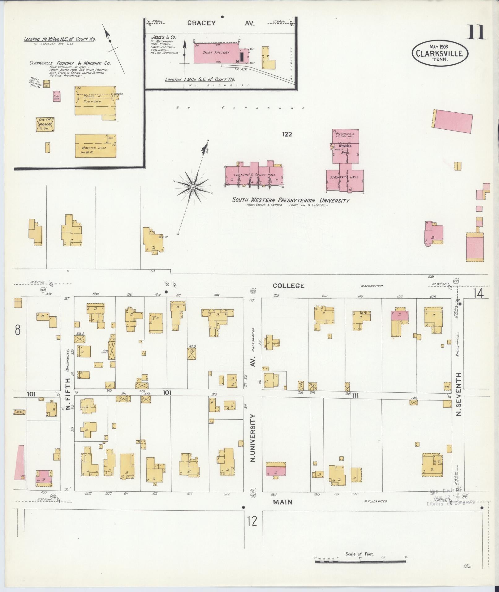 Sanborn Fire Insurance Map from Clarksville, Montgomery County, Tennessee (1908), Sheet #0011 - Complete Map Set gallery image, historic Sanborn map, vintage wall art, Tennessee Tennessee